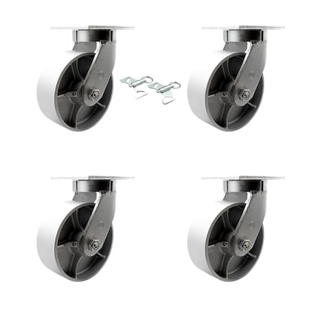 Service Caster 8'' Heavy Duty Semi Steel Cast Iron Swivel Caster Set with 2 Swivel Locks, 4PK CRAN-SCC-KP92S830-SSR-BSL-2-S-2